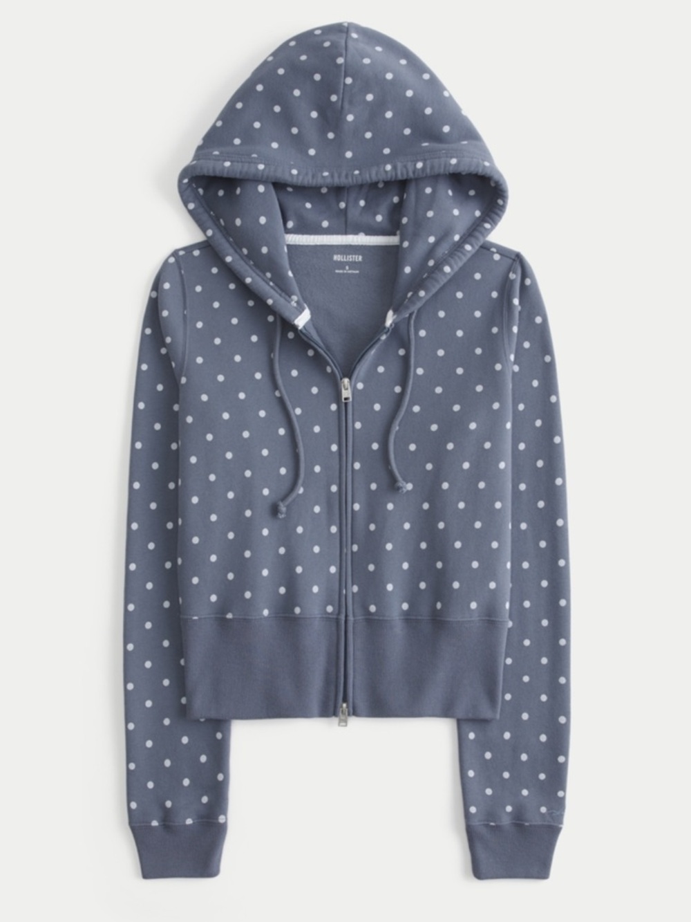 hollister dusty blue polka dot zip up hoodie